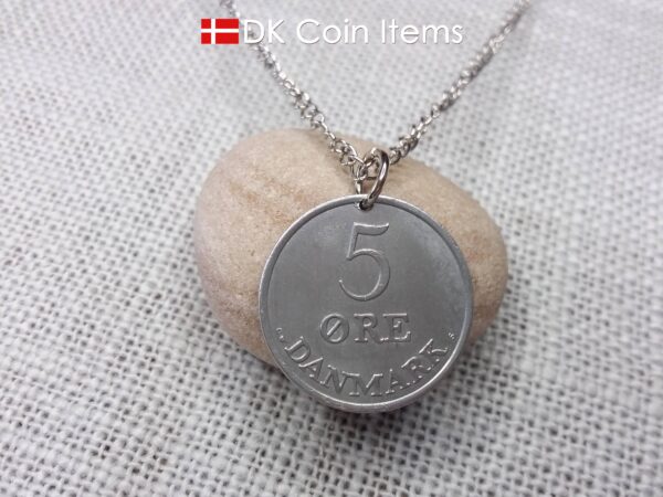 Denmark 1962 Crown R initial coin necklace with 62 year old 5 ore as coin pendant. Unique 62nd birthday gift or Danish vintage souvenir