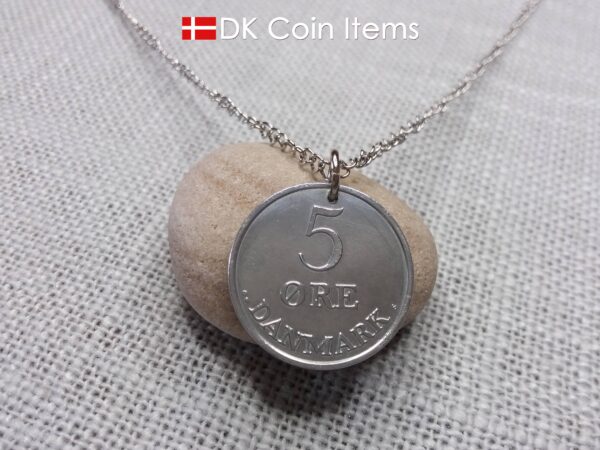 Denmark 1961 Crown R initial coin necklace with 63 year old 5 ore as coin pendant. Unique 63rd birthday gift or Danish vintage souvenir