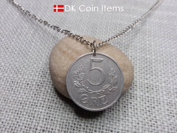 Denmark 1941 coin pendant necklace. 83 year old Crown C initial 5 ore coin. 83rd birthday gift. Antique Danish vintage souvenir gift