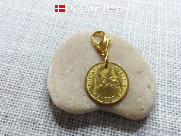 Denmark Little Mermaid coin pendant charm with a Copenhagen vintage 1966-1967 token showing The Danish Little Mermaid sculpture