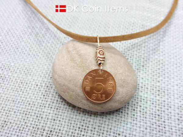 Crown M-initial 1988 coin necklace with 36 year old Danish 5 ore as coin pendant. 36th birthday gift. Danish vintage souvenir