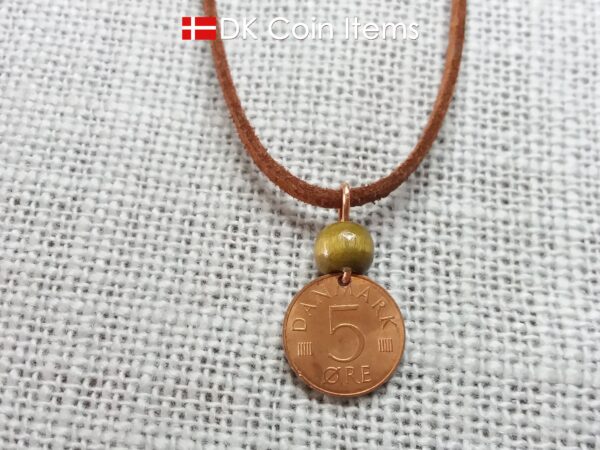 Crown M-initial 1985 coin necklace with 39 year old Danish 5 ore as coin pendant. 39th birthday gift. Danish vintage souvenir