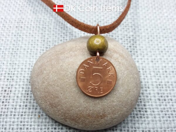 Crown M-initial 1986 coin necklace with 38 year old Danish 5 ore as coin pendant. 38th birthday gift. Danish vintage souvenir