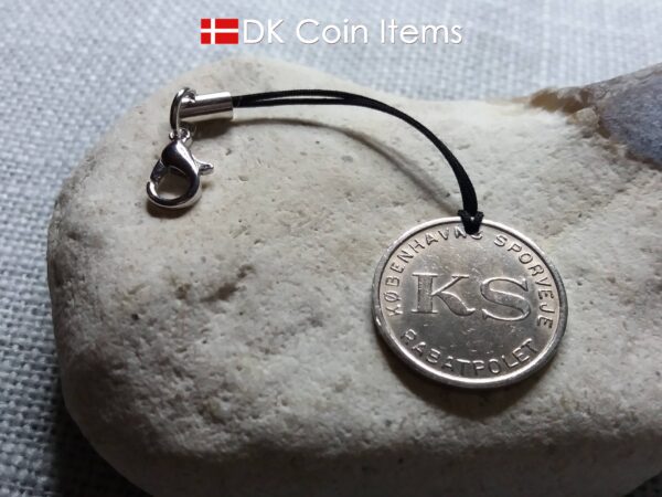 Coin charm with the Danish Little Mermaid sculpture in Copenhagen on vintage 1966-1967 fare token as pendant