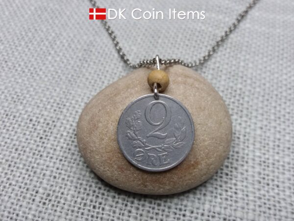 Crown C-initial 1941 coin necklace with 83 year old 2 ore from Denmark as coin pendant. 83rd birthday gift. Antique Danish vintage souvenir