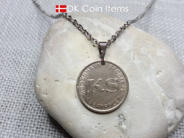 Denmark Little Mermaid coin necklace with Copenhagen vintage 1966-1967 fare token pendant showing sculpture of The Danish Little Mermaid