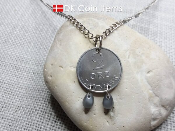 1969 Crown R initial coin necklace with 55 year old 2 ore from Denmark as coin pendant. 55th birthday gift. Danish vintage souvenir