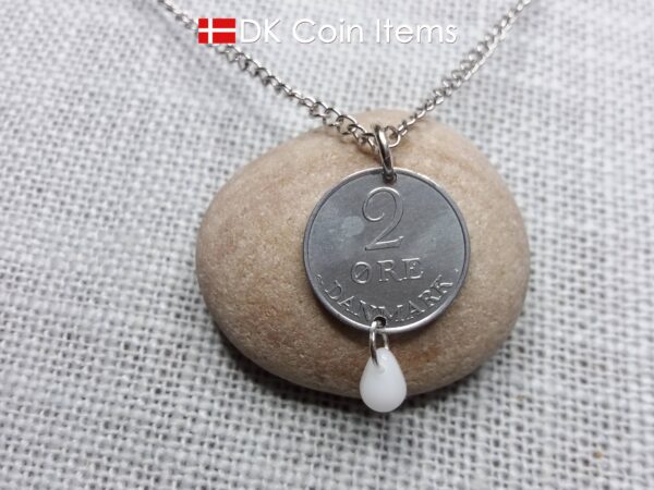 Denmark 1969 Crown R initial coin necklace with 55 year old 2 ore as coin pendant. 55th birthday gift. Danish vintage souvenir