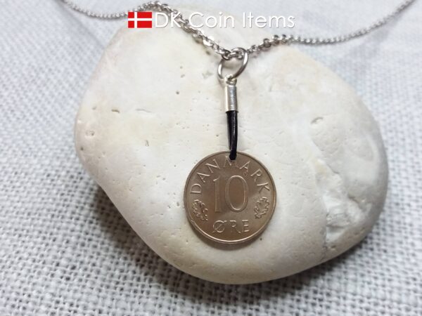 Denmark 1983 coin necklace with 41 year old Crown M initial 10 ore as coin pendant. 41st birthday gift. Danish vintage souvenir