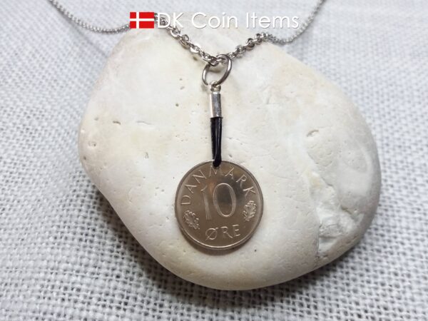 Denmark 1988 coin necklace with 36 year old Crown M initial 10 ore as coin pendant. 36th birthday gift. Danish vintage souvenir