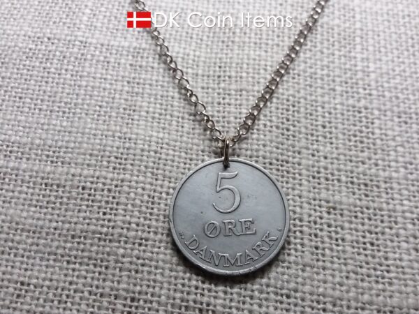 Denmark 1952 Crown R initial coin necklace with 72 year old 5 ore as coin pendant. Unique 72nd birthday gift or Danish vintage souvenir