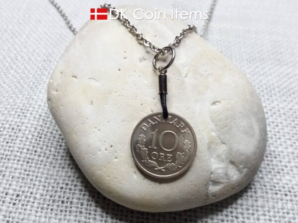 Denmark 1969 coin necklace. 55 year old Crown R initial 10 ore as coin pendant. 55th birthday gift. Danish vintage souvenir