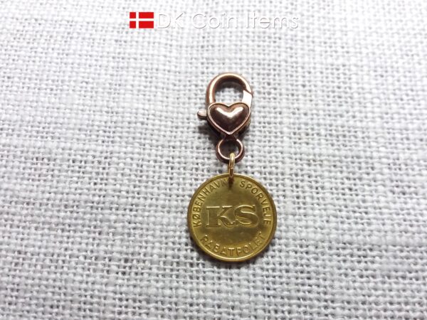 Denmark Little Mermaid charm - Copenhagen vintage 1960s fare token - The Little Mermaid statue - Danish fairy tale souvenir with heart clip