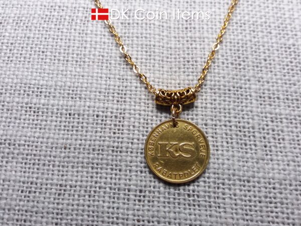 Denmark Mermaid necklace. The Danish Little Mermaid statue on Copenhagen vintage fare token. Chain included