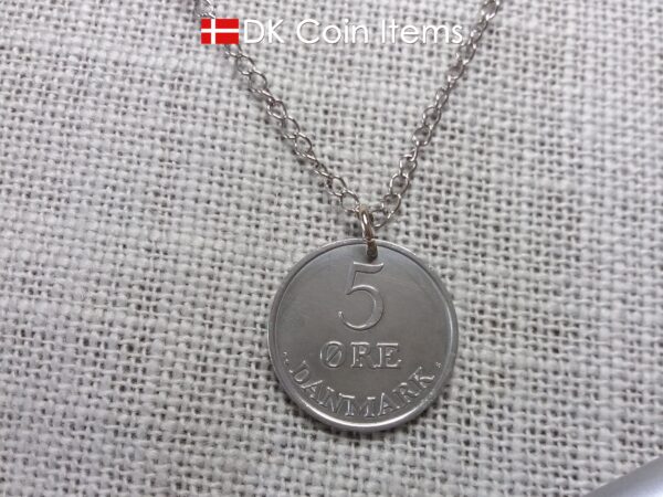 Denmark 1961 Crown R initial coin necklace with 63 year old 5 ore as coin pendant. Unique 63rd birthday gift or Danish vintage souvenir