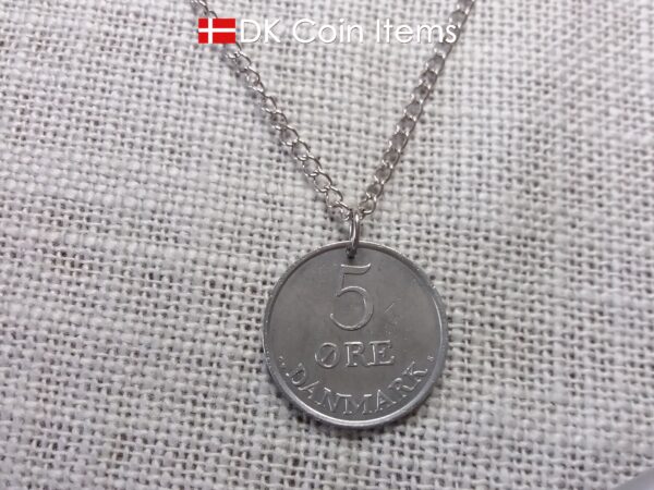 Denmark 1960 Crown R initial coin necklace with 64 year old 5 ore as coin pendant. Unique 64th birthday gift or Danish vintage souvenir