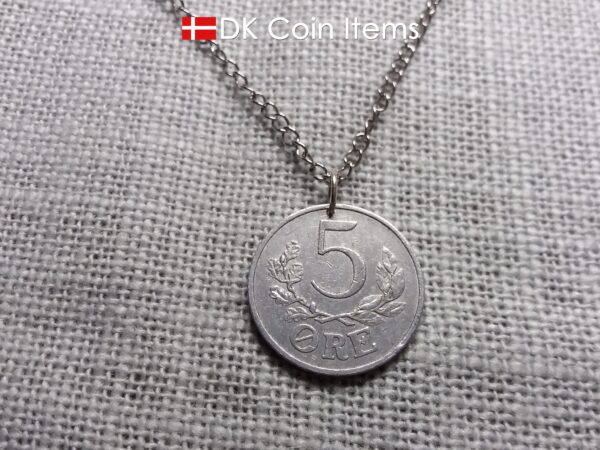 Denmark 1941 coin pendant necklace. 83 year old Crown C initial 5 ore coin. 83rd birthday gift. Antique Danish vintage souvenir gift