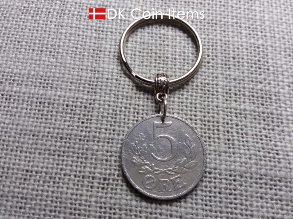 Denmark 1941 coin keychain with 83 year old Crown C initial 5 ore as coin pendant. 83rd birthday gift. Antique Danish vintage souvenir gift