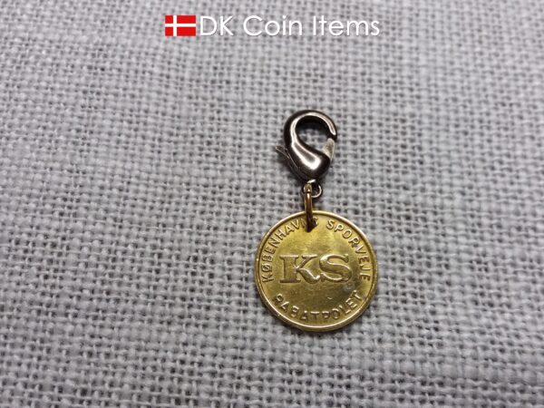 Denmark Little Mermaid coin charm with a Copenhagen vintage 1966-1967 token pendant showing The Danish Little Mermaid sculpture