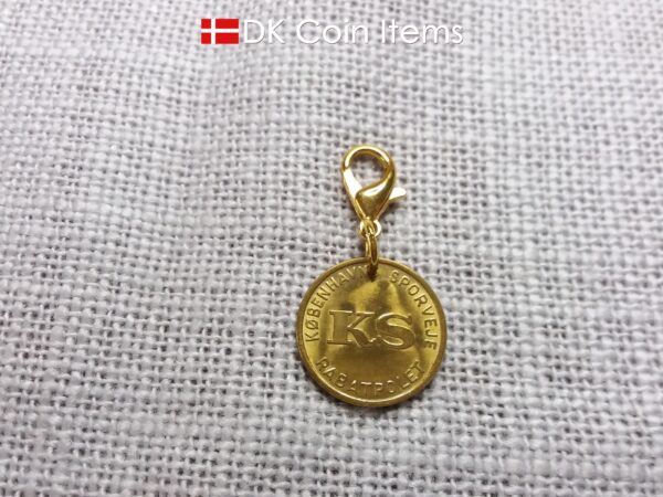 Denmark Little Mermaid coin pendant charm with a Copenhagen vintage 1966-1967 token showing The Danish Little Mermaid sculpture