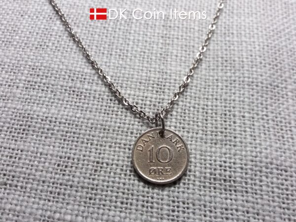 Denmark 1949 coin necklace with 75 year old Crown R initial 10 ore as coin pendant. 75th birthday gift. Danish vintage souvenir