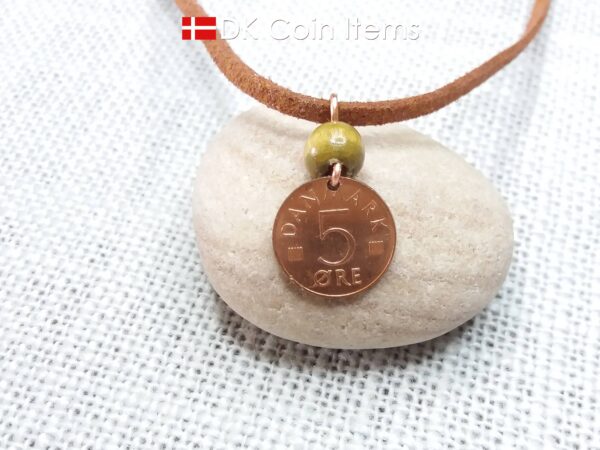 Crown M-initial 1985 coin necklace with 39 year old Danish 5 ore as coin pendant. 39th birthday gift. Danish vintage souvenir