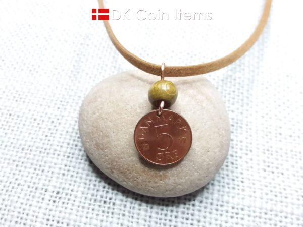 Crown M-initial 1973 coin necklace with 51 year old Danish 5 ore as coin pendant. 51st birthday gift. Danish vintage souvenir