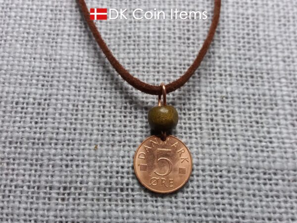 Crown M-initial 1986 coin necklace with 38 year old Danish 5 ore as coin pendant. 38th birthday gift. Danish vintage souvenir