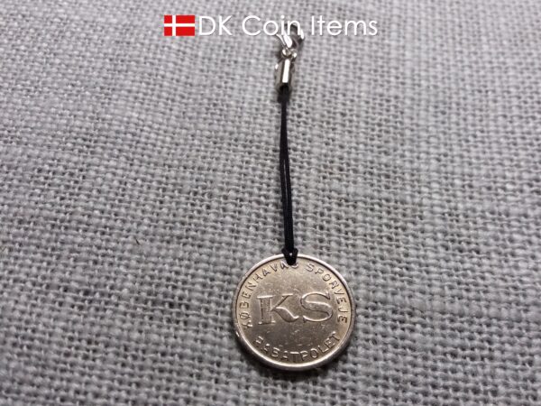 Coin charm with the Danish Little Mermaid sculpture in Copenhagen on vintage 1966-1967 fare token as pendant