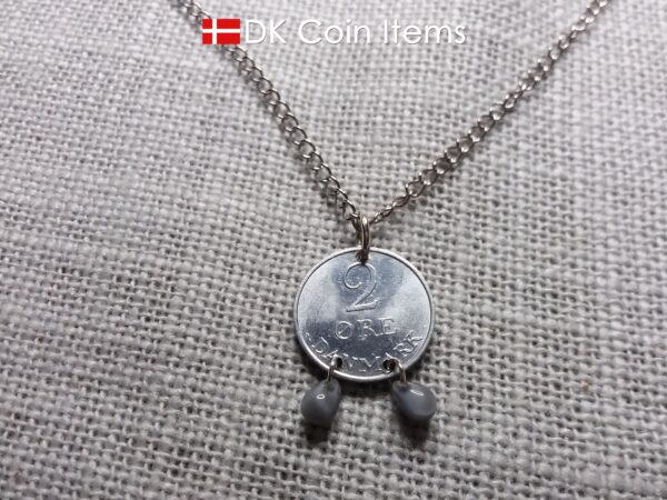 1969 Crown R initial coin necklace with 55 year old 2 ore from Denmark as coin pendant. 55th birthday gift. Danish vintage souvenir