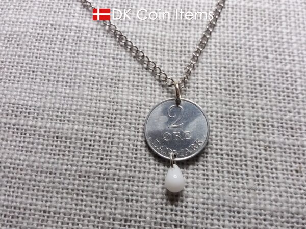 Denmark 1969 Crown R initial coin necklace with 55 year old 2 ore as coin pendant. 55th birthday gift. Danish vintage souvenir