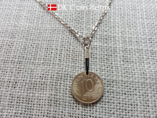 Denmark 1983 coin necklace with 41 year old Crown M initial 10 ore as coin pendant. 41st birthday gift. Danish vintage souvenir