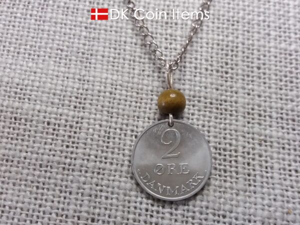 Crown R initial 1971 coin necklace with 53 year old 2 ore from Denmark as coin pendant. 53rd birthday gift. Danish vintage souvenir