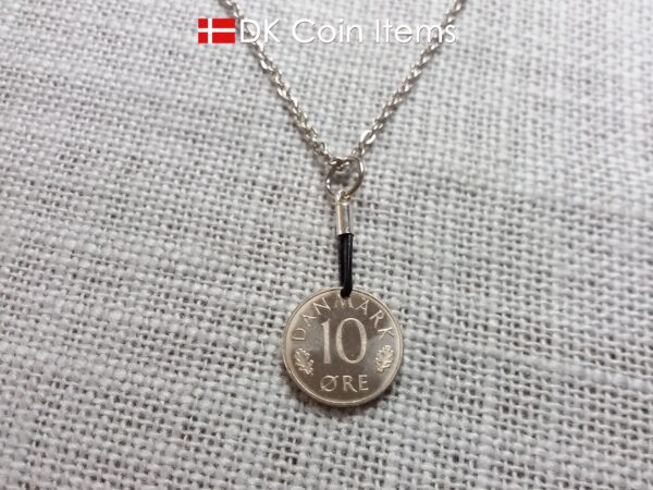 Denmark 1988 coin necklace with 36 year old Crown M initial 10 ore as coin pendant. 36th birthday gift. Danish vintage souvenir