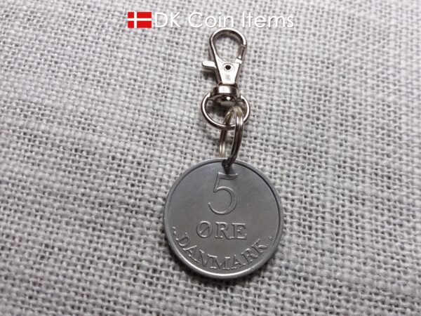 Danish 5 ore coin pendant charm. 61 year old Crown R initial coin from Denmark 1963. Unique 5th anniversary gift or 61st birthday gift