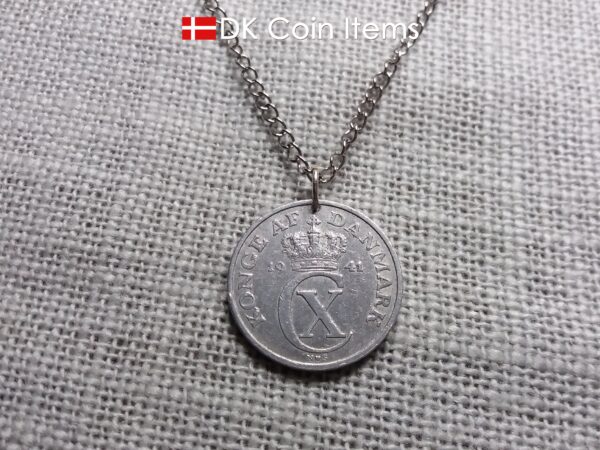 Denmark 1941 coin pendant necklace. 83 year old Crown C initial 5 ore coin. 83rd birthday gift. Antique Danish vintage souvenir gift