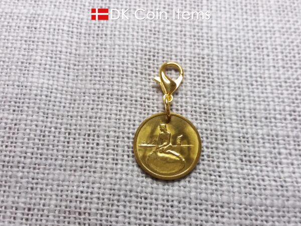 Denmark Little Mermaid coin pendant charm with a Copenhagen vintage 1966-1967 token showing The Danish Little Mermaid sculpture