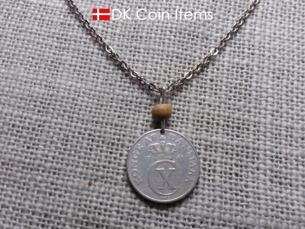 Crown C-initial 1941 coin necklace with 83 year old 2 ore from Denmark as coin pendant. 83rd birthday gift. Antique Danish vintage souvenir