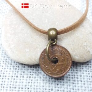 Danish 1930 coin necklace. 94 years old C-initial 1 ore coin.