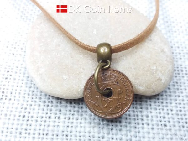 Danish 1930 coin necklace. 94 years old C-initial 1 ore coin.