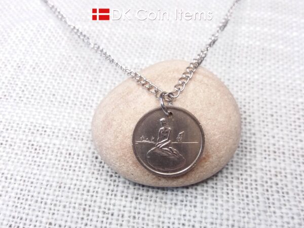 The Little Mermaid Denmark coin pendant necklace. Copenhagen Tramways vintage fare token 1966-1967. Chain/cord options