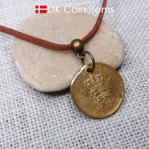 Denmark 1948 coin necklace with golden 76 year old vintage 1 krone as coin pendant. Cord/Chain options