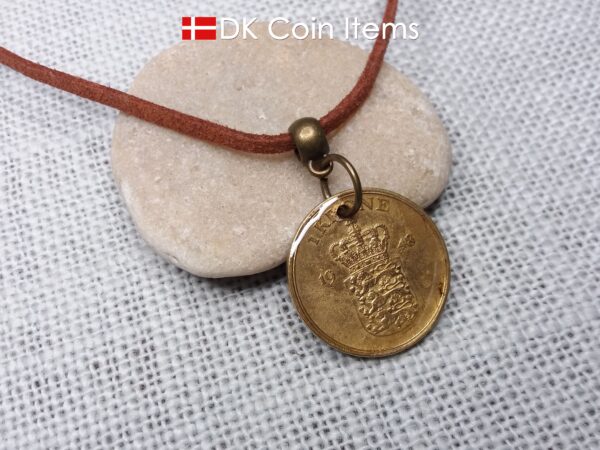 Denmark 1948 coin necklace with golden 76 year old vintage 1 krone as coin pendant. Cord/Chain options