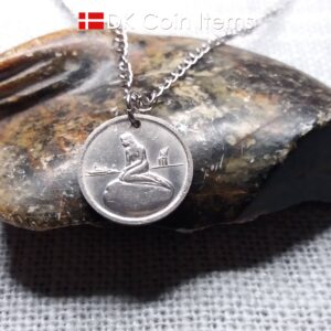 The Danish Little Mermaid coin pendant necklace. Copenhagen Tramways vintage fare token 1966-1967. Chain/cord options