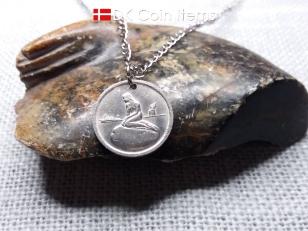 The Danish Little Mermaid coin pendant necklace. Copenhagen Tramways vintage fare token 1966-1967. Chain/cord options