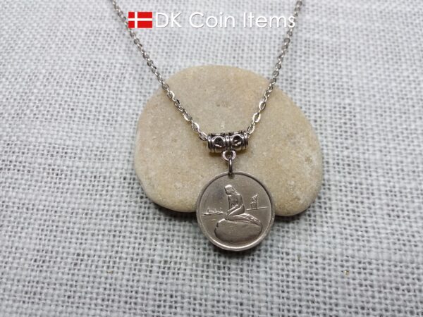 Denmark Little Mermaid necklace (chain included) - Copenhagen Tramways vintage token coin from the 1960s with The Little Mermaid sculpture