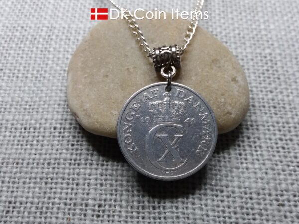 Denmark C-initial 1941 coin necklace. 83 year old vintage 5 ore as coin pendant. 83rd birthday gift. Danish souvenir. 5th anniversary gift