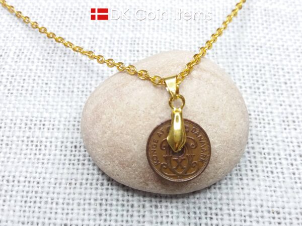 1930 C-initial coin necklace - 94 year old Denmark vintage copper 1 ore coin pendant - Antique Danish souvenir gift - Cord/chain options