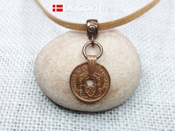 Denmark 1939 C-initial coin necklace - 85 year old vintage copper 1 ore coin pendant - 85th birthday gift. Cord/chain option