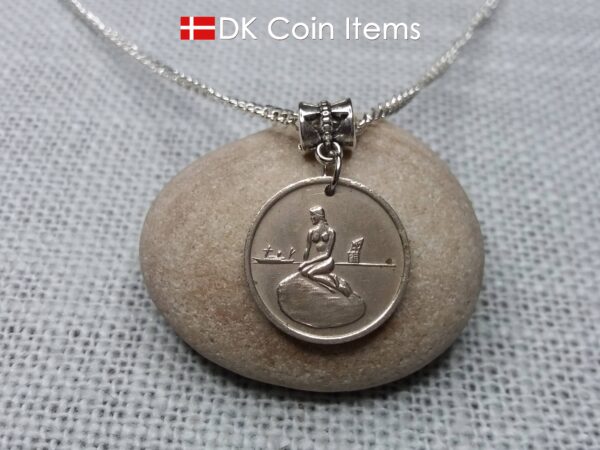 Denmark Little Mermaid coin necklace - Copenhagen vintage token 1966-1967 - Danish fairy tale souvenir - Chain/cord options